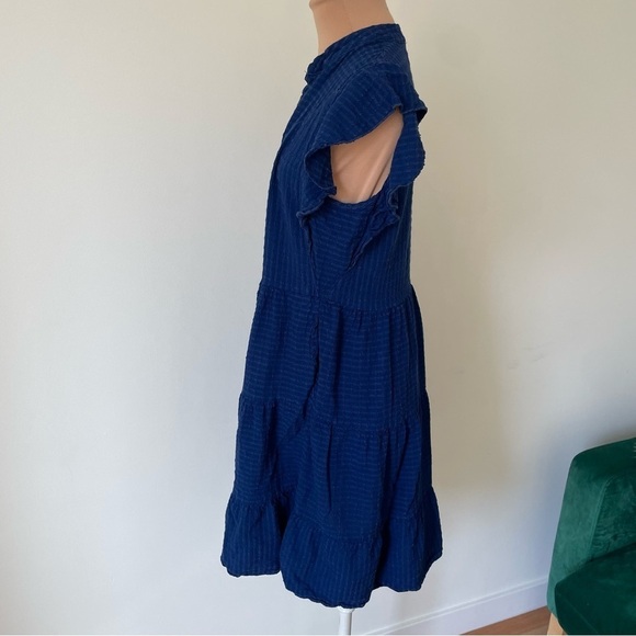 Anthropologie Blue Texture Linen Blend Flutter Sleeve Amadi Adler Tunic Dress XS - Picture 6 of 12
